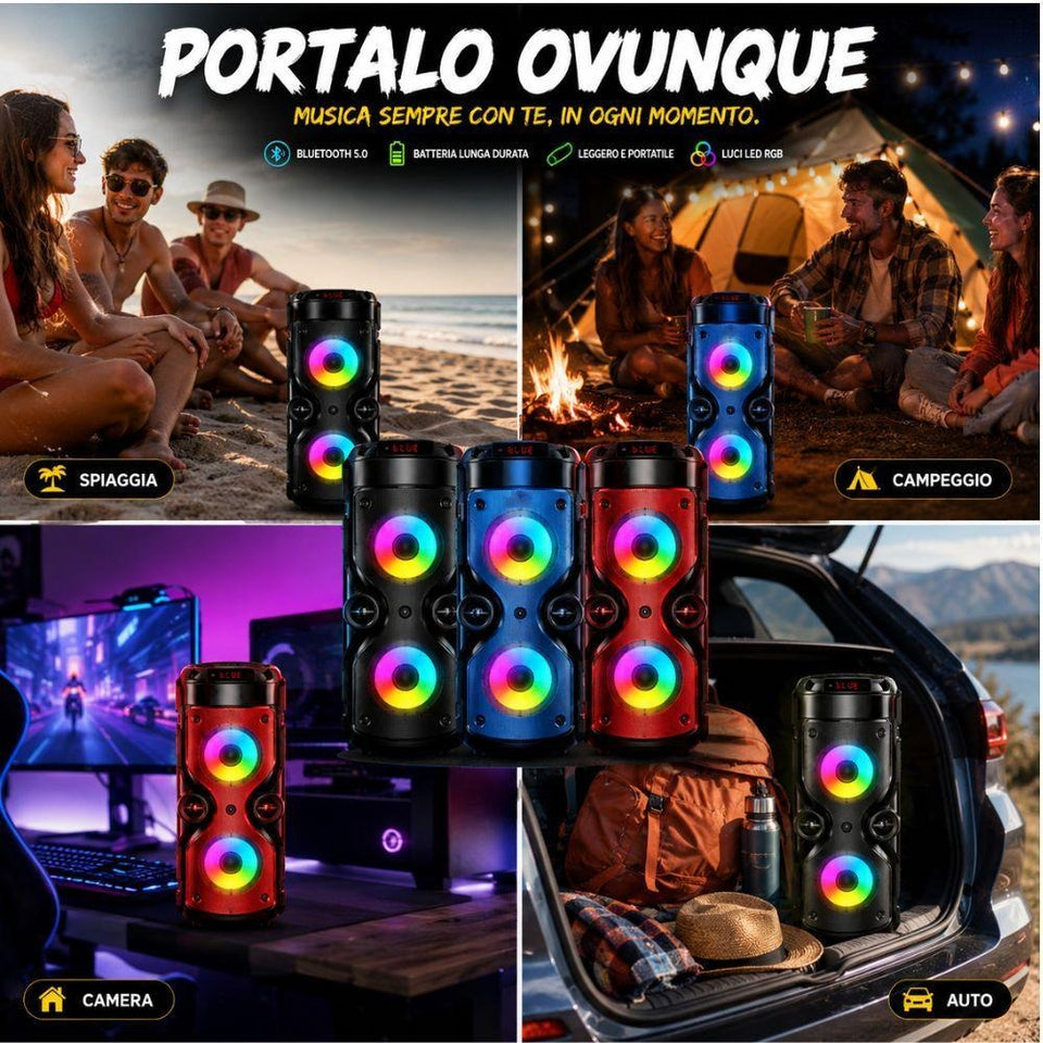 Cassa Speaker Bluetooth RGB Portatile Super Bass USB TF LED Wireless